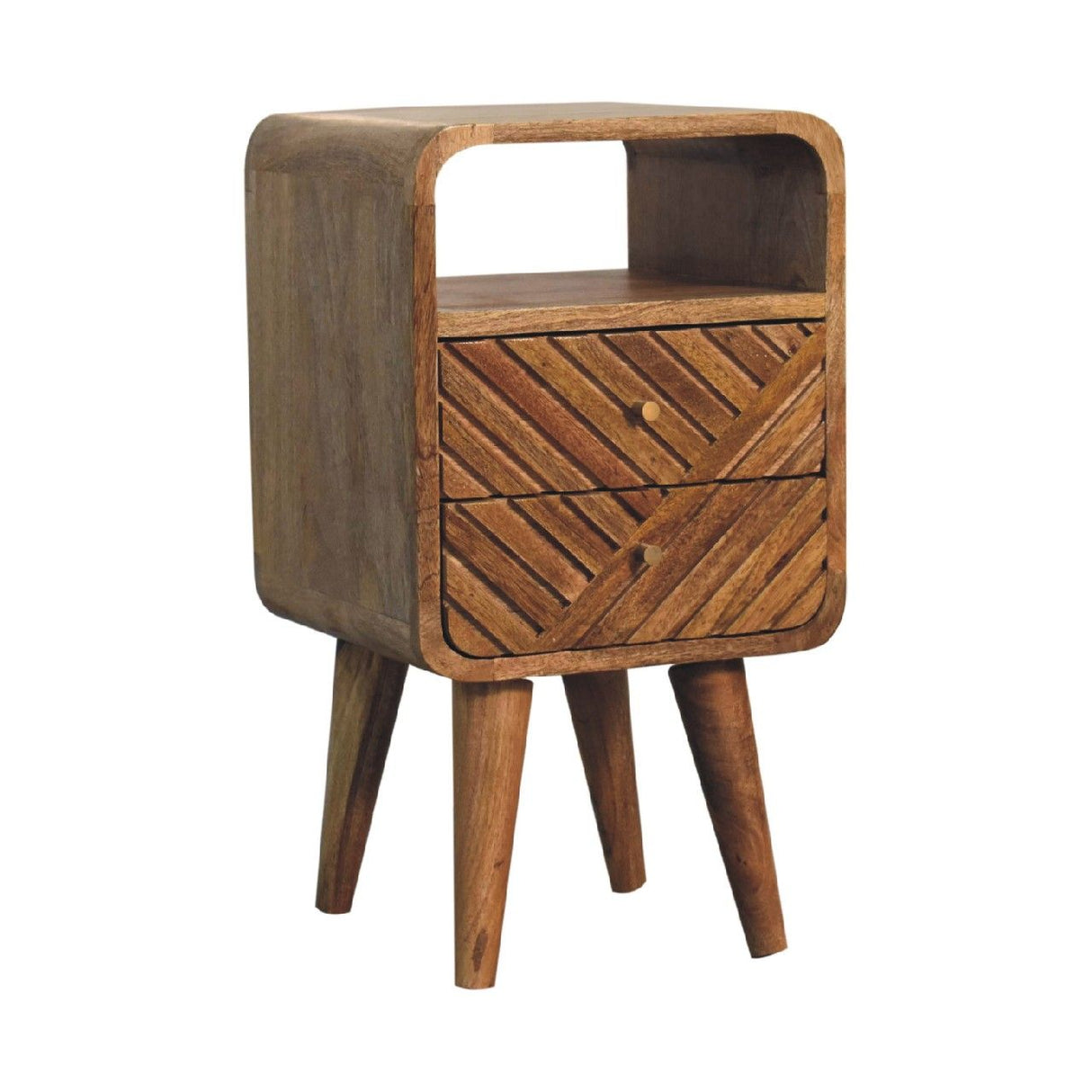 Couch.com Mini Lille Curved Nightstand Oak, with Storage, Wood Construction, Light Brown Finish by Couch.com