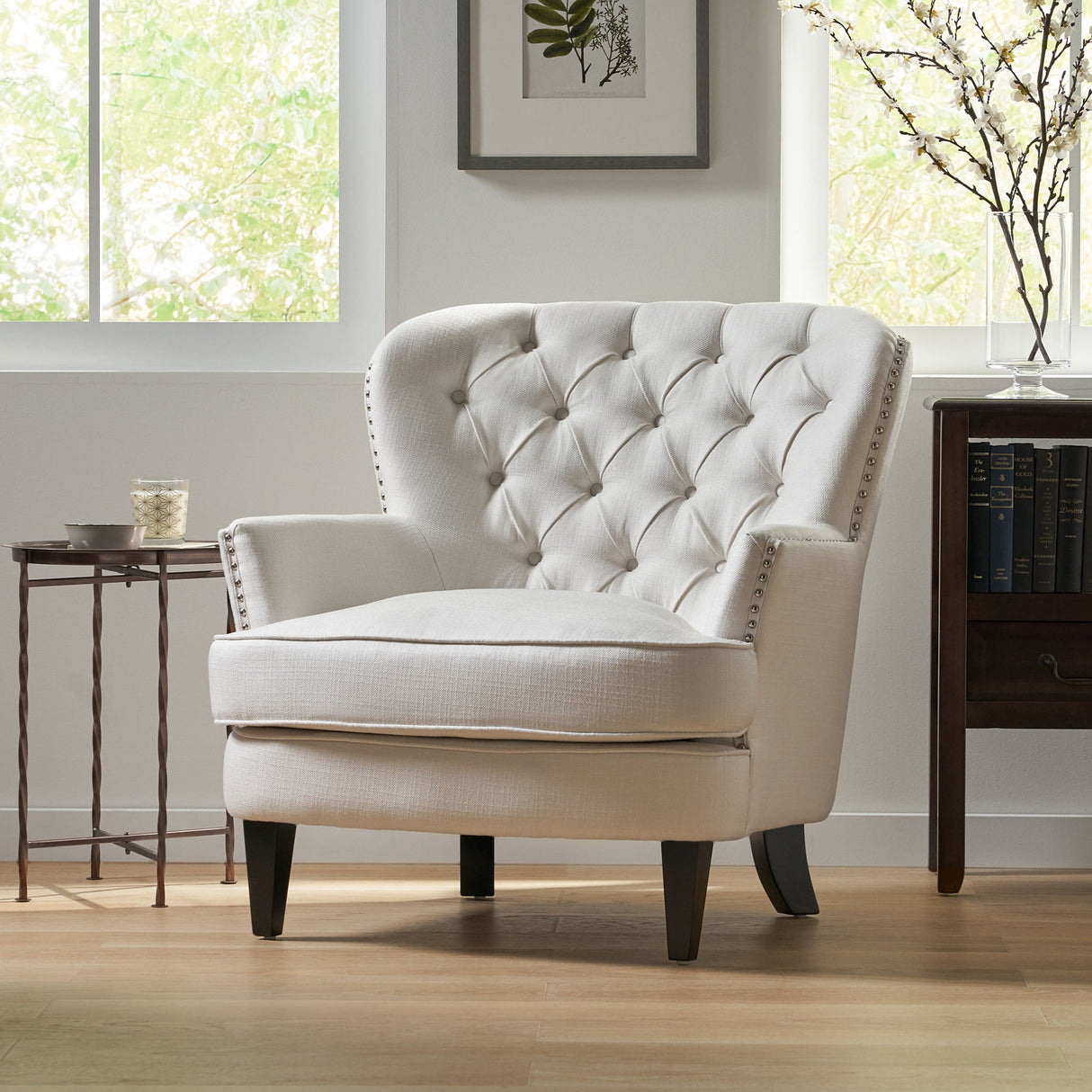 Modern Accent Chair Upholstered Foam Filled Living Room Chairs Comfy Reading Chair Mid Century Modern Chair, Armchair For Living Room Bedroom - Ivory by Couch.com
