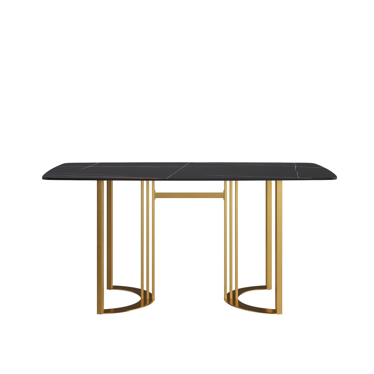 63" Modern Artificial Stone Curved Golden Metal Leg Dining Table, 6 People - Black / Gold by Couch.com