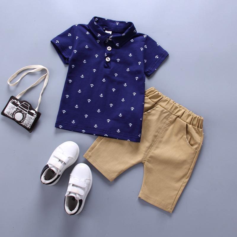 Modern Luxury Baby Boys T shirt And Shorts Anchor Printed Children's Clothing in Elegant Deisgn