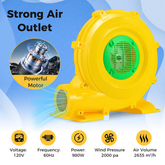 980W Bounce House Blower 1.31 HP Portable Air Pump Fan with Handle and Ground Stakes