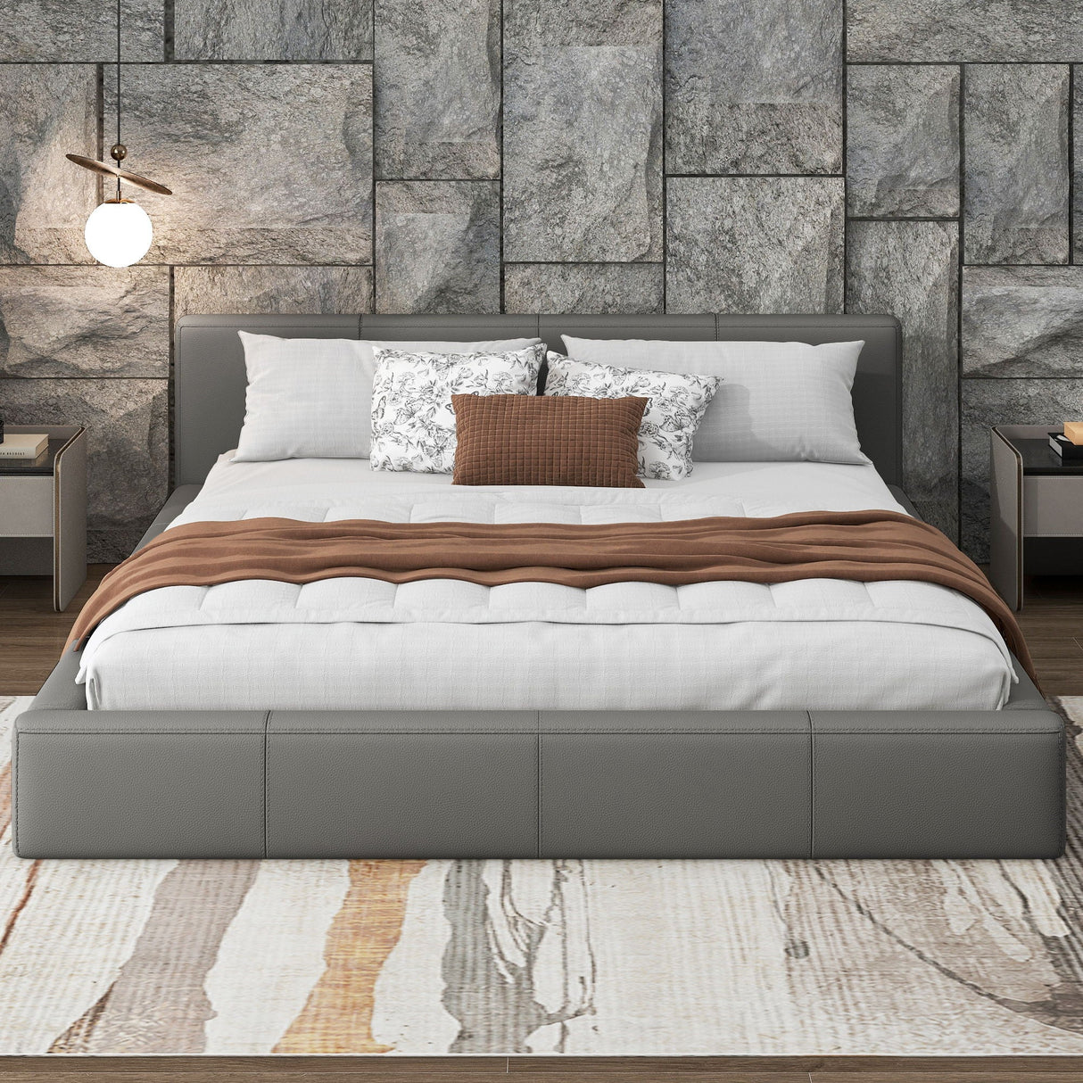 Stylish Upholstered Bed With Birch Wood Frame