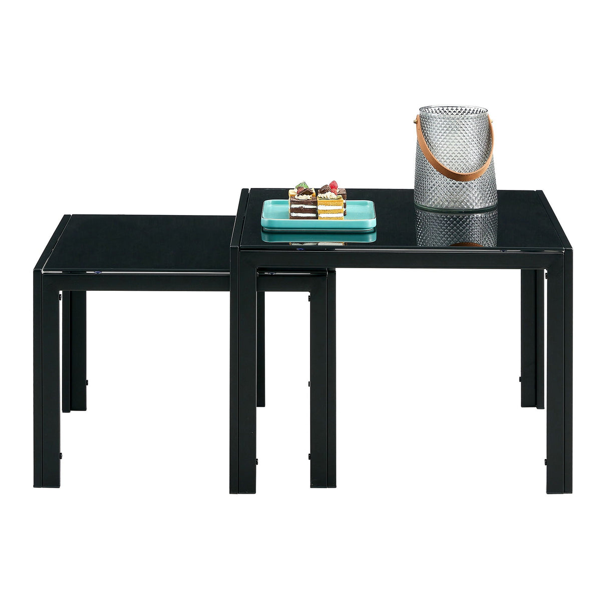Nesting Coffee Table (Set of 2), Square Modern Stacking Table With Tempered Glass Finish For Living Room by Couch.com