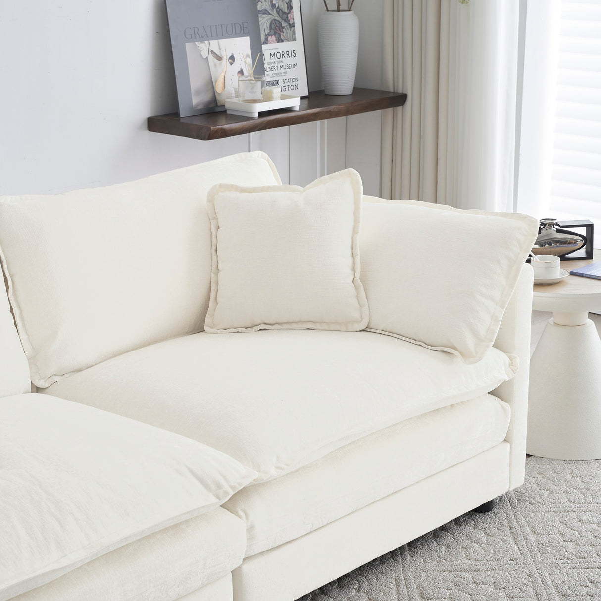 Mid-Century Modern Couch 3-Seater Sofa with Chenille Fabric