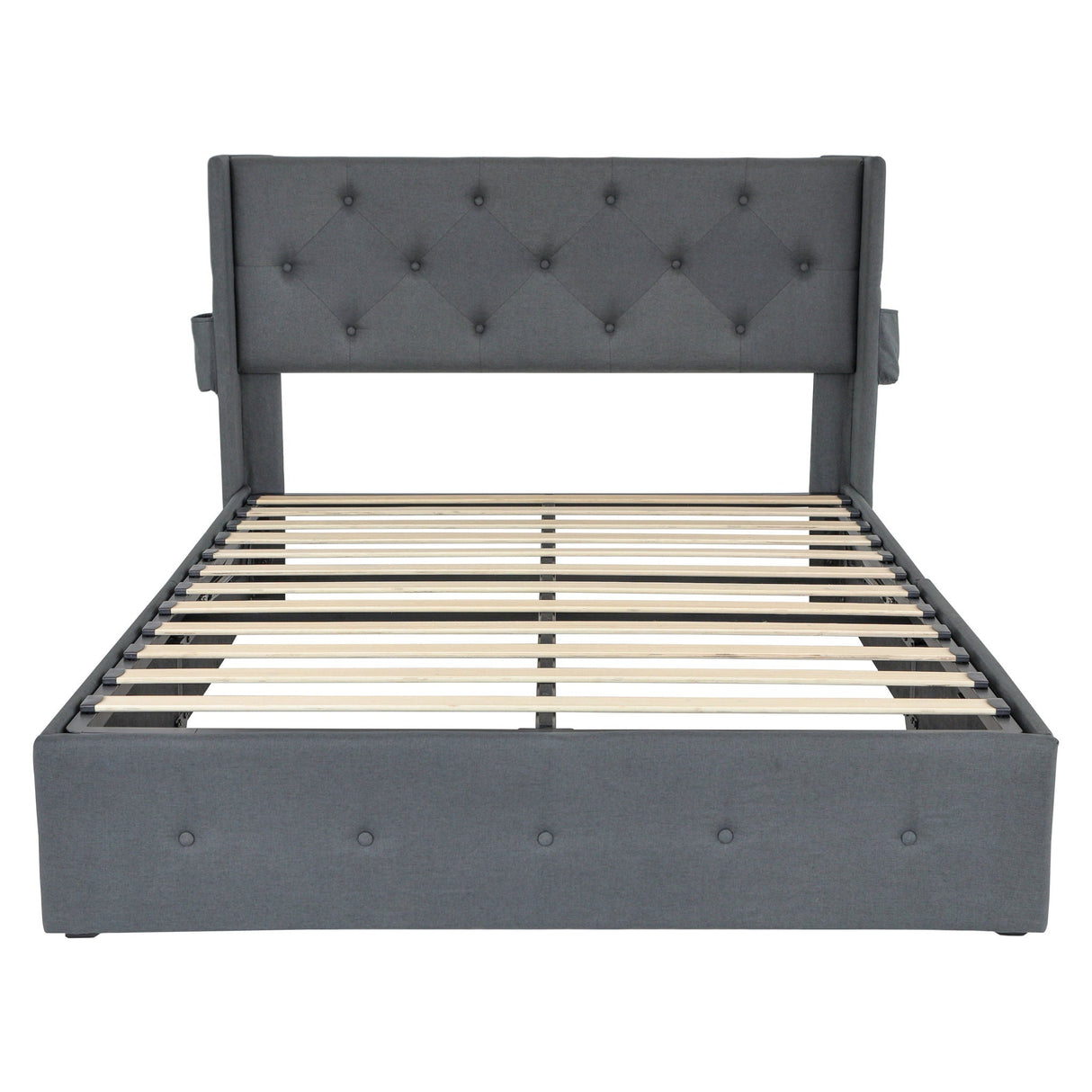 Modern Queen Size Bed Frame With Storage, Wingback Headboard, USB Ports - Dark Gray by Couch.com