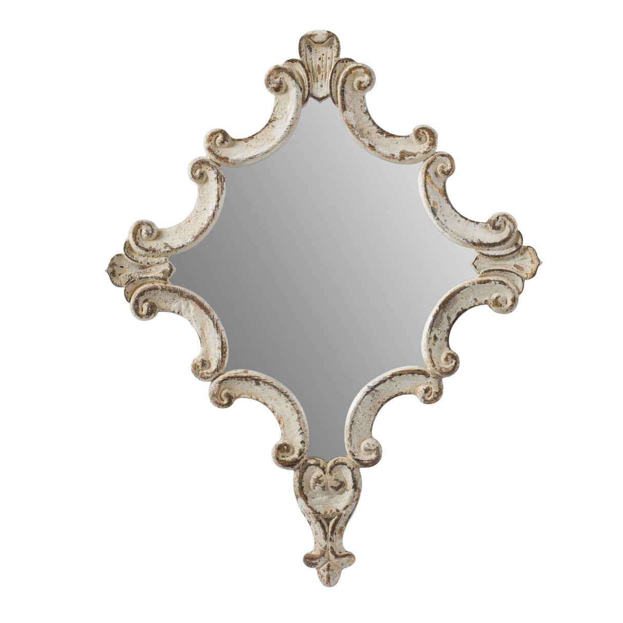 Artistic Diamond Scrollwork Mirror, Home Accent Mirror For Living Room, Entryway, Bedroom, Office - Antique White by Couch.com