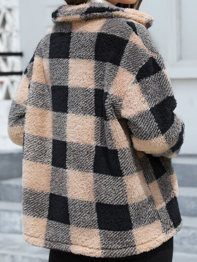 Beautiful Red Women Drop Shoulder Fuzzy Button-Up Jacket Soft And Comfortable Casual Fit Jacket