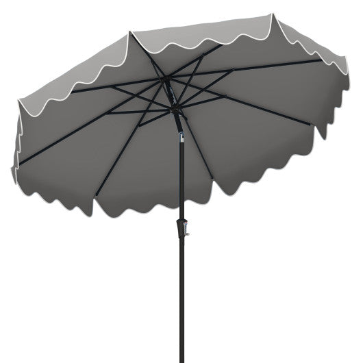 9 Feet Patio Umbrella with Crank Handle and Push Button Tilt-Gray