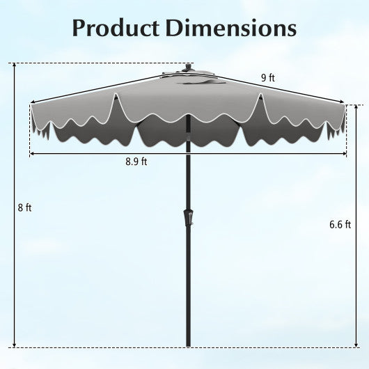 9 Feet Patio Umbrella with Crank Handle and Push Button Tilt-Gray