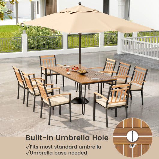 9-Piece Patio Dining Set 35.5 Inch Acacia Wood Table with Umbrella Hole and 24-Inch Wide Chairs