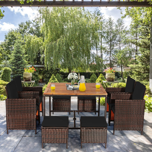 9 Pieces Patio Rattan Dining Cushioned Chairs Set-Black