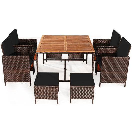 9 Pieces Patio Rattan Dining Cushioned Chairs Set-Black