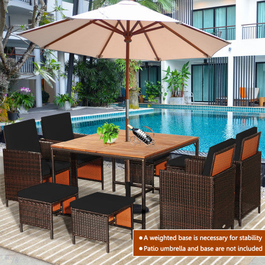 9 Pieces Patio Rattan Dining Cushioned Chairs Set-Black