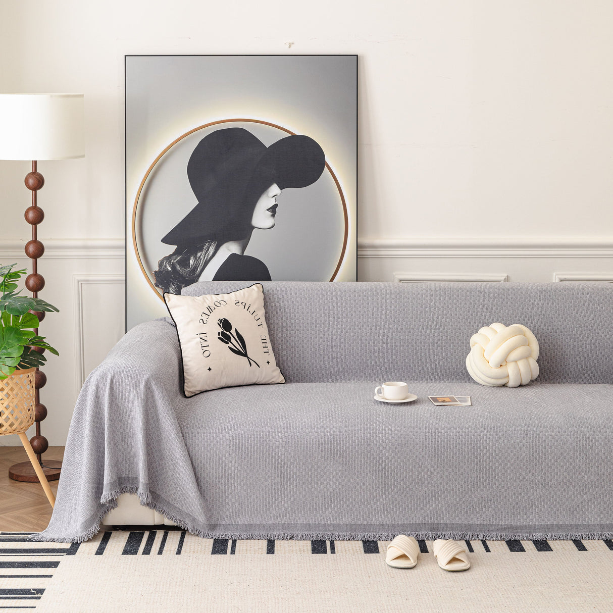 Textured Woven Modern Sofa Cover, Natural Blend Decorative Couch Throw Blanket