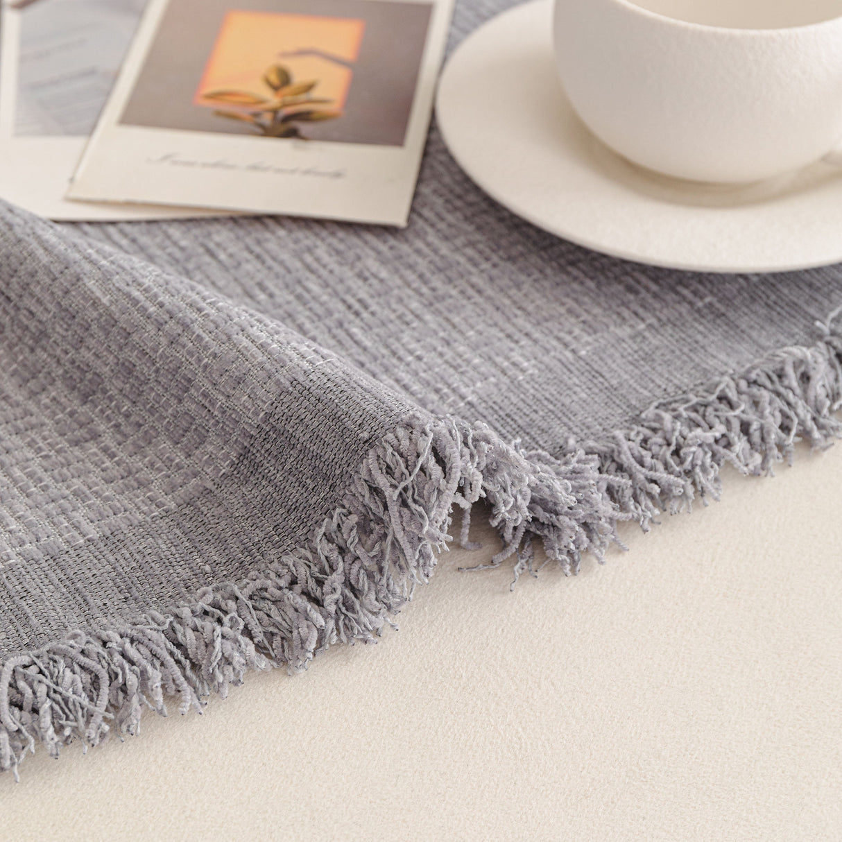 Textured Woven Modern Sofa Cover, Natural Blend Decorative Couch Throw Blanket