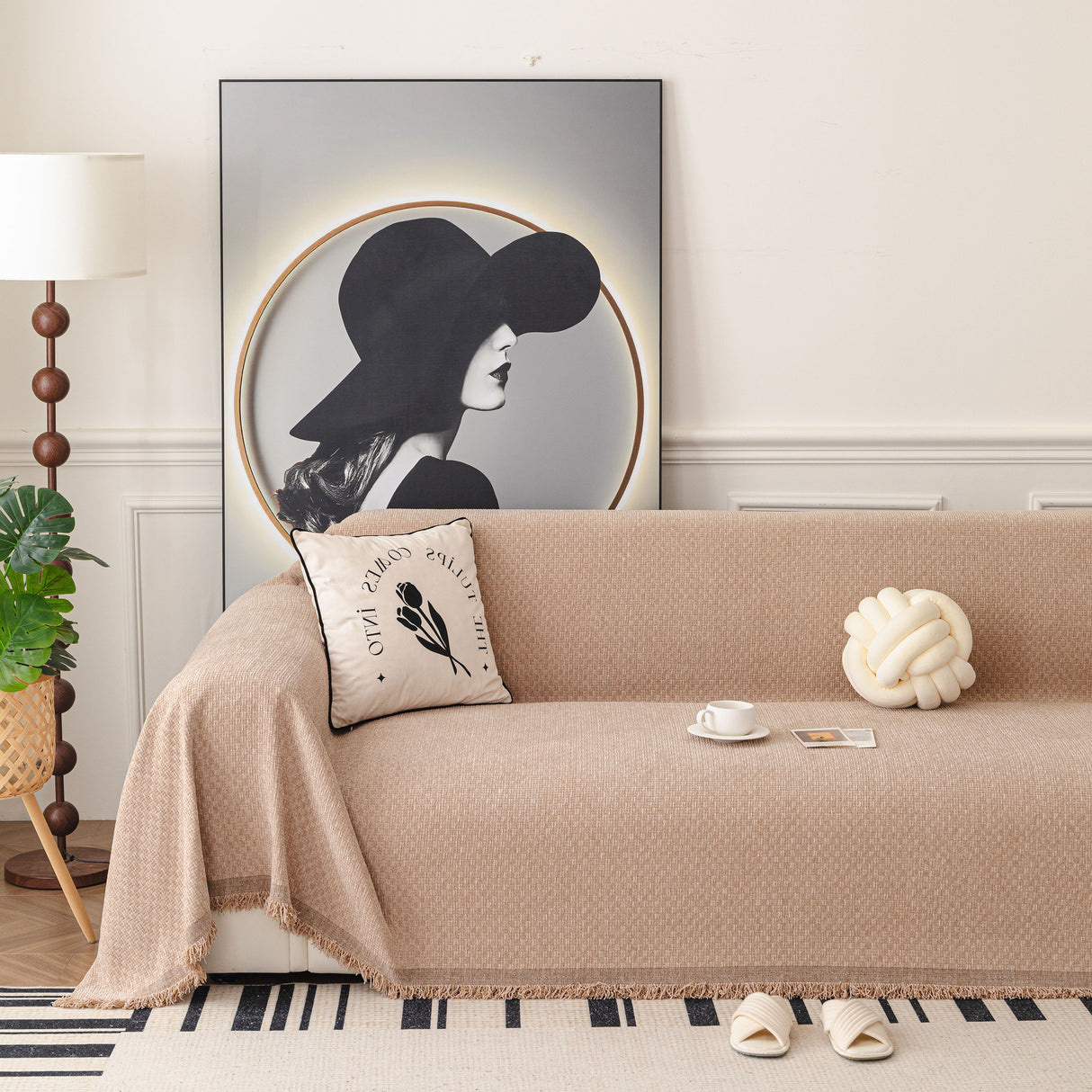 Textured Woven Modern Sofa Cover, Natural Blend Decorative Couch Throw Blanket