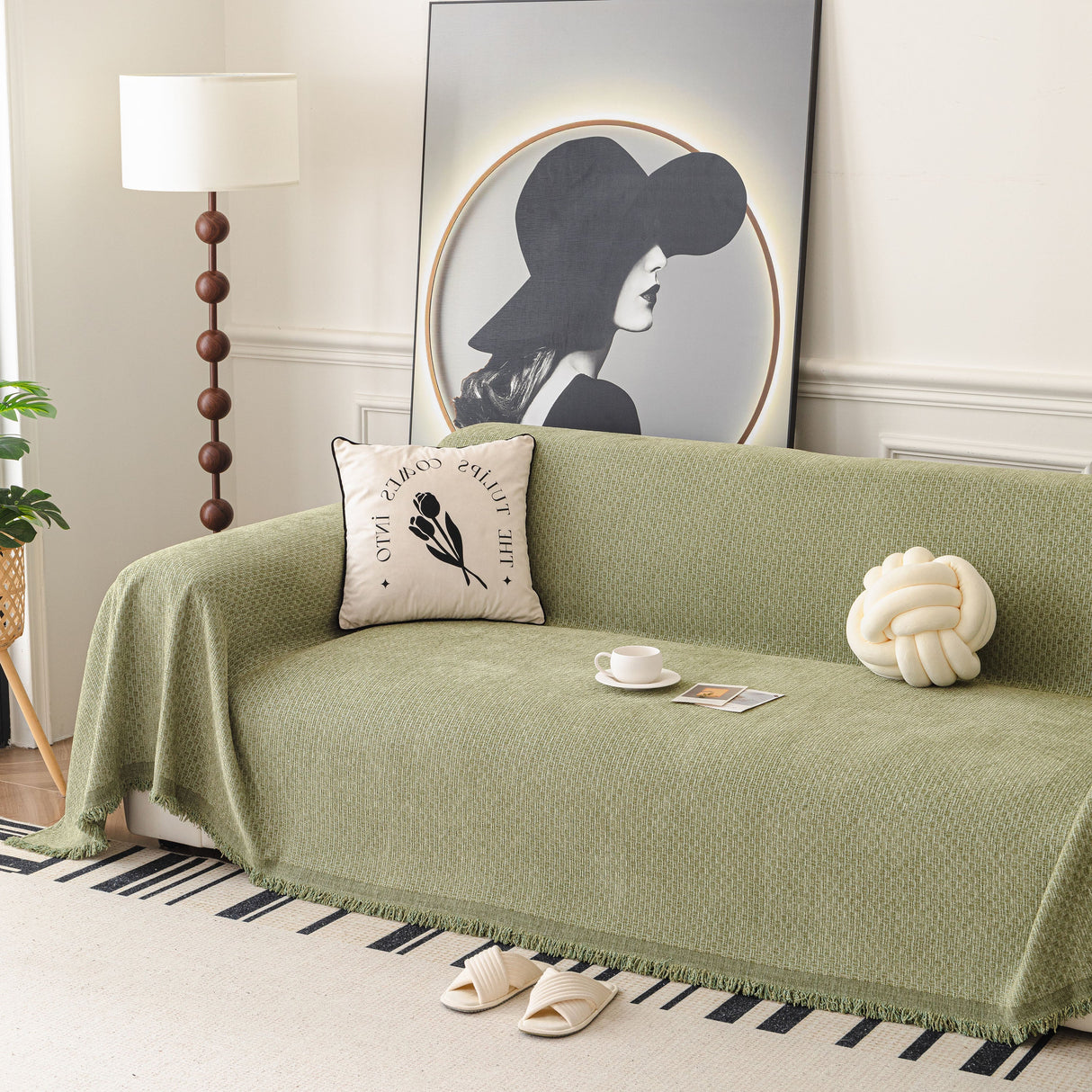 Textured Woven Modern Sofa Cover, Natural Blend Decorative Couch Throw Blanket