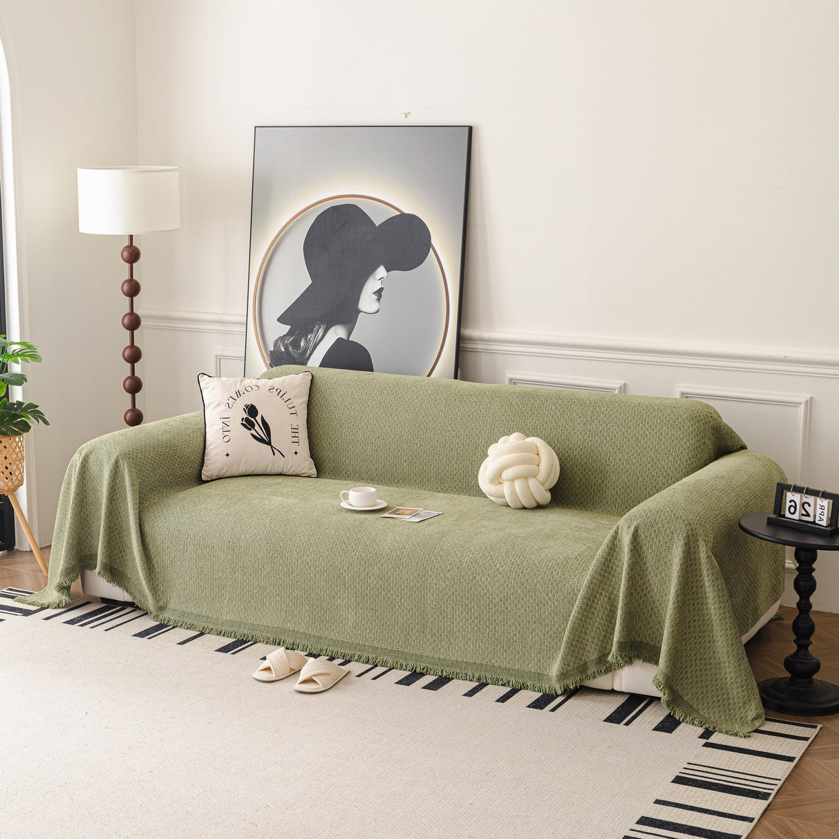 Textured Woven Modern Sofa Cover, Natural Blend Decorative Couch Throw Blanket