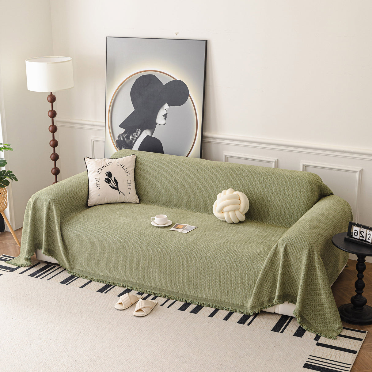 Textured Woven Modern Sofa Cover, Natural Blend Decorative Couch Throw Blanket