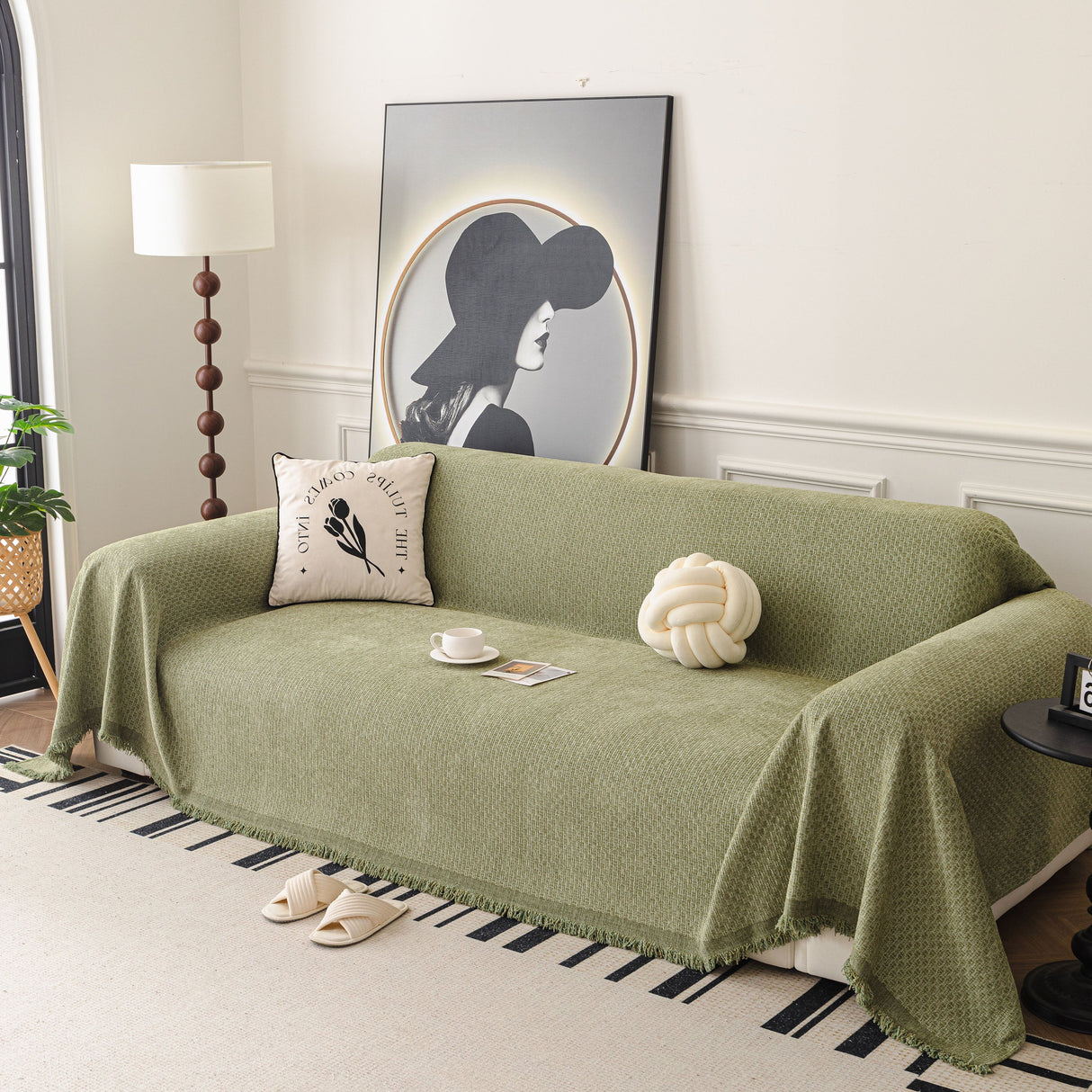 Textured Woven Modern Sofa Cover, Natural Blend Decorative Couch Throw Blanket