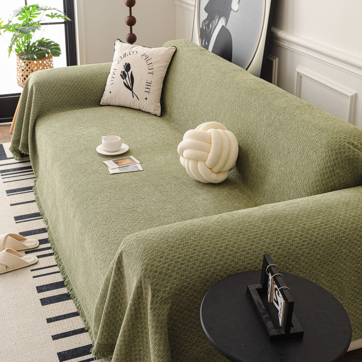 Textured Woven Modern Sofa Cover, Natural Blend Decorative Couch Throw Blanket