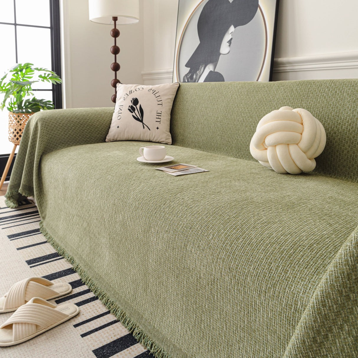 Textured Woven Modern Sofa Cover, Natural Blend Decorative Couch Throw Blanket