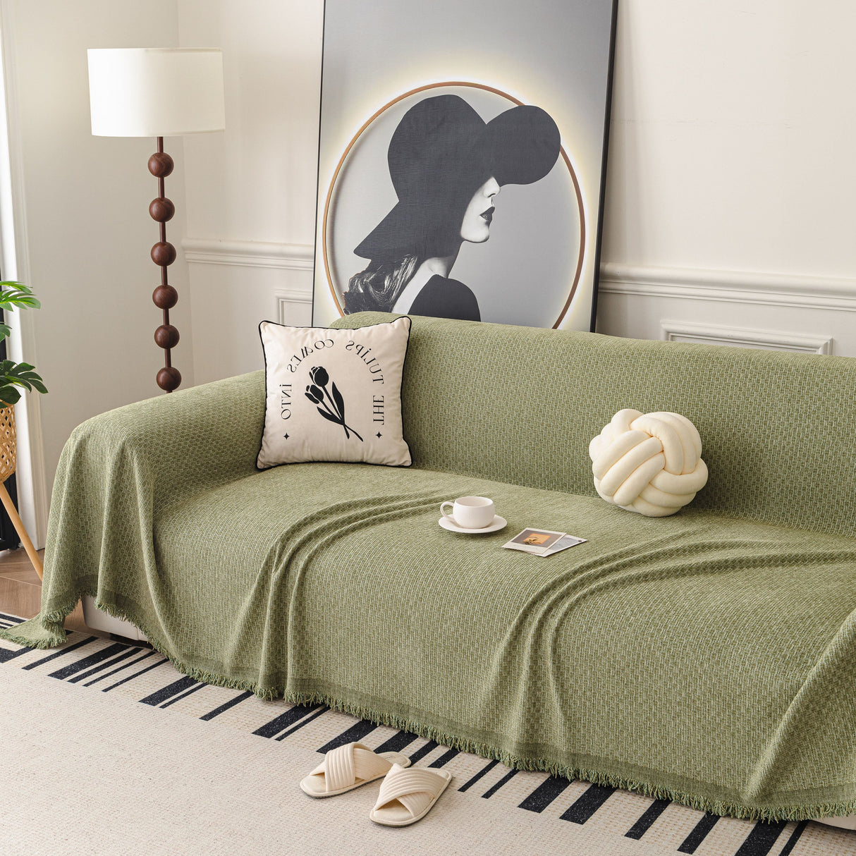 Textured Woven Modern Sofa Cover, Natural Blend Decorative Couch Throw Blanket