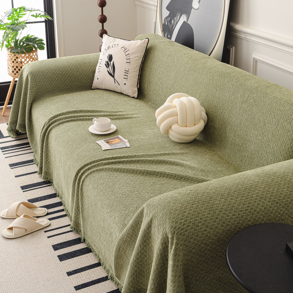 Textured Woven Modern Sofa Cover, Natural Blend Decorative Couch Throw Blanket