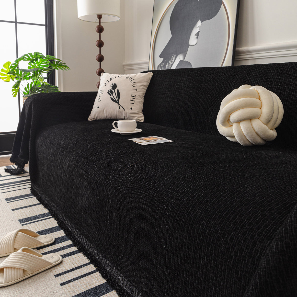 Textured Woven Modern Sofa Cover, Natural Blend Decorative Couch Throw Blanket