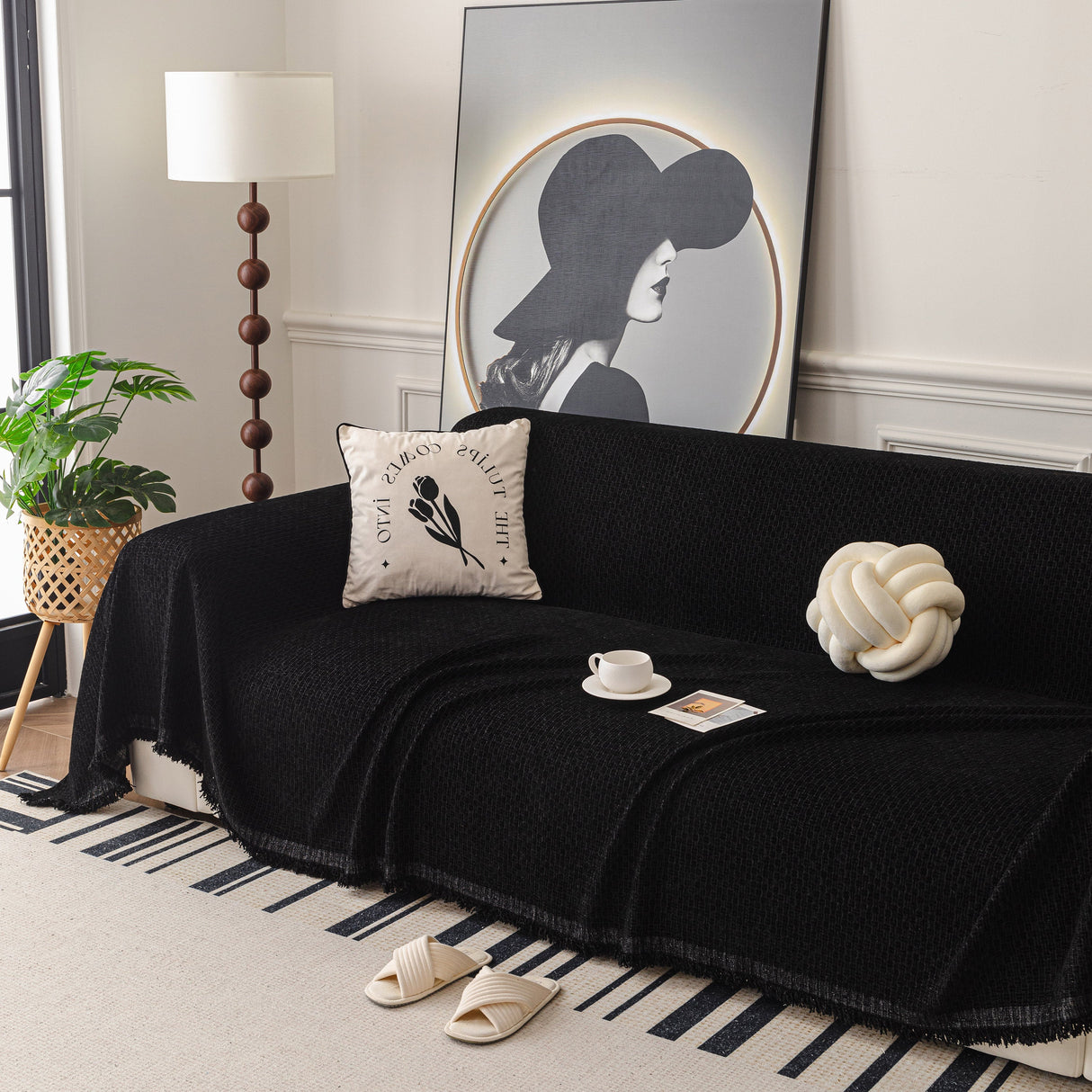 Textured Woven Modern Sofa Cover, Natural Blend Decorative Couch Throw Blanket