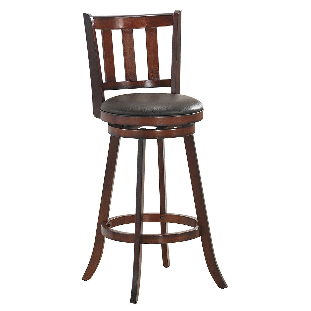 2 Pieces 360 Degree Swivel Wooden Counter Height Bar Stool Set with Cushioned Seat-25 inches