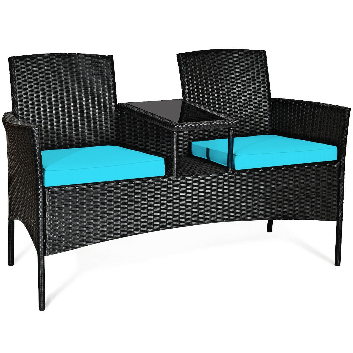 Wicker Patio Conversation Furniture Set with Removable Cushions and Table-White