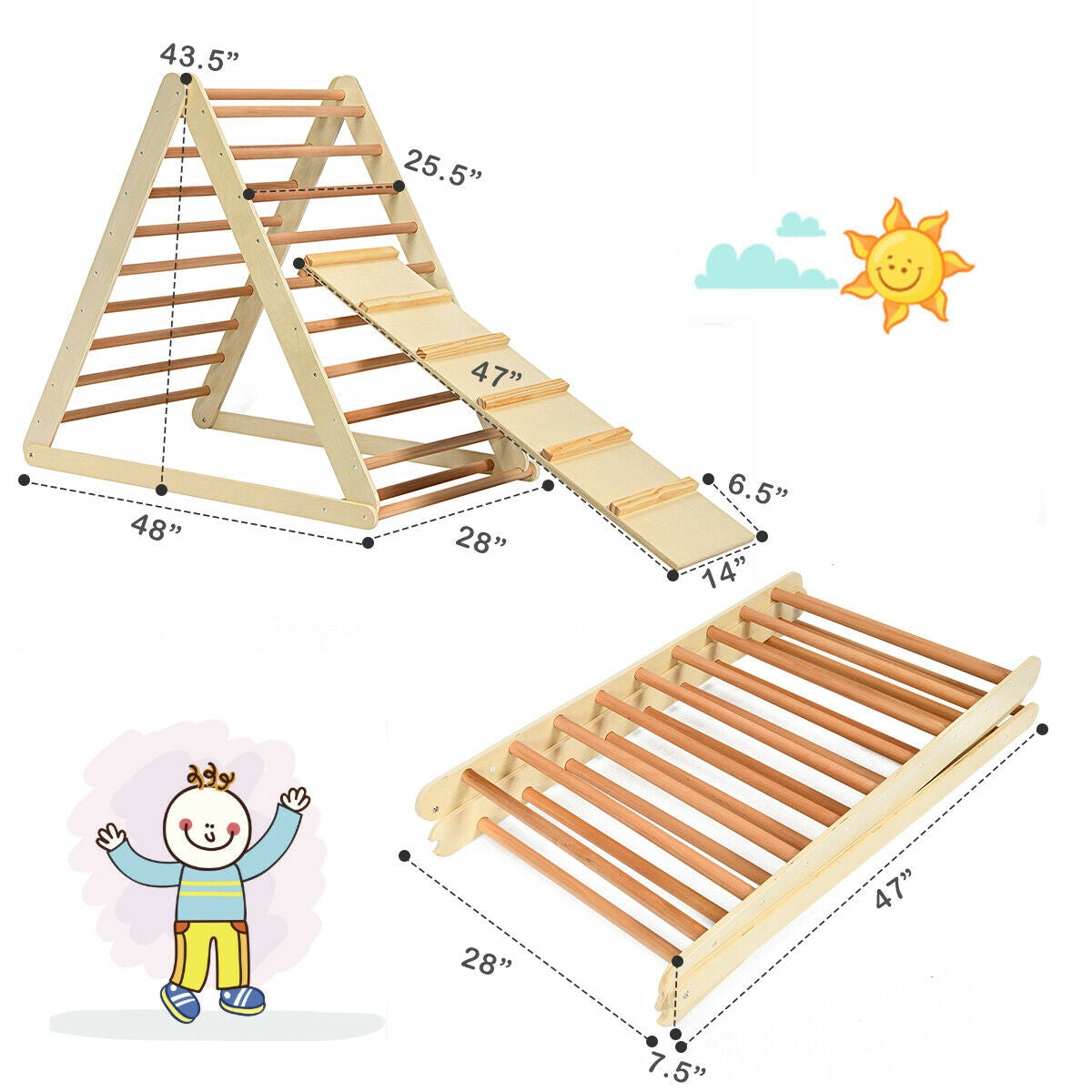 Foldable Wooden Climbing Triangle Indoor Home Climber Ladder