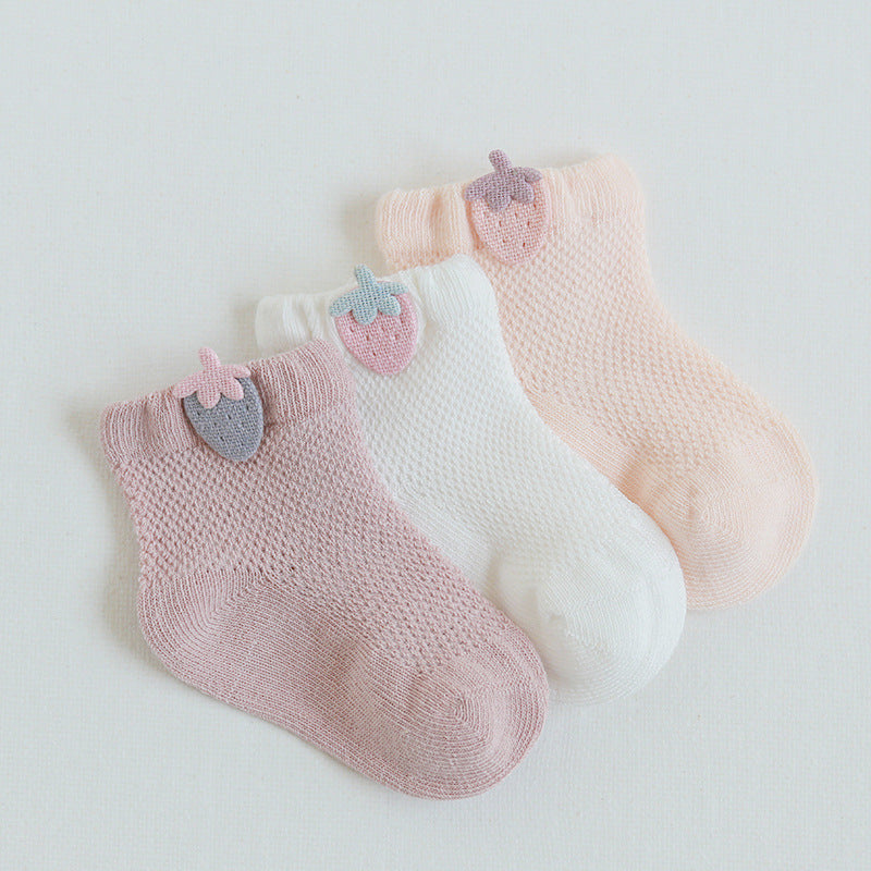 3 Pairs Cartoon Candy Color Cotton Fashion Elastic Band Socks For Newborn Boys And Girls