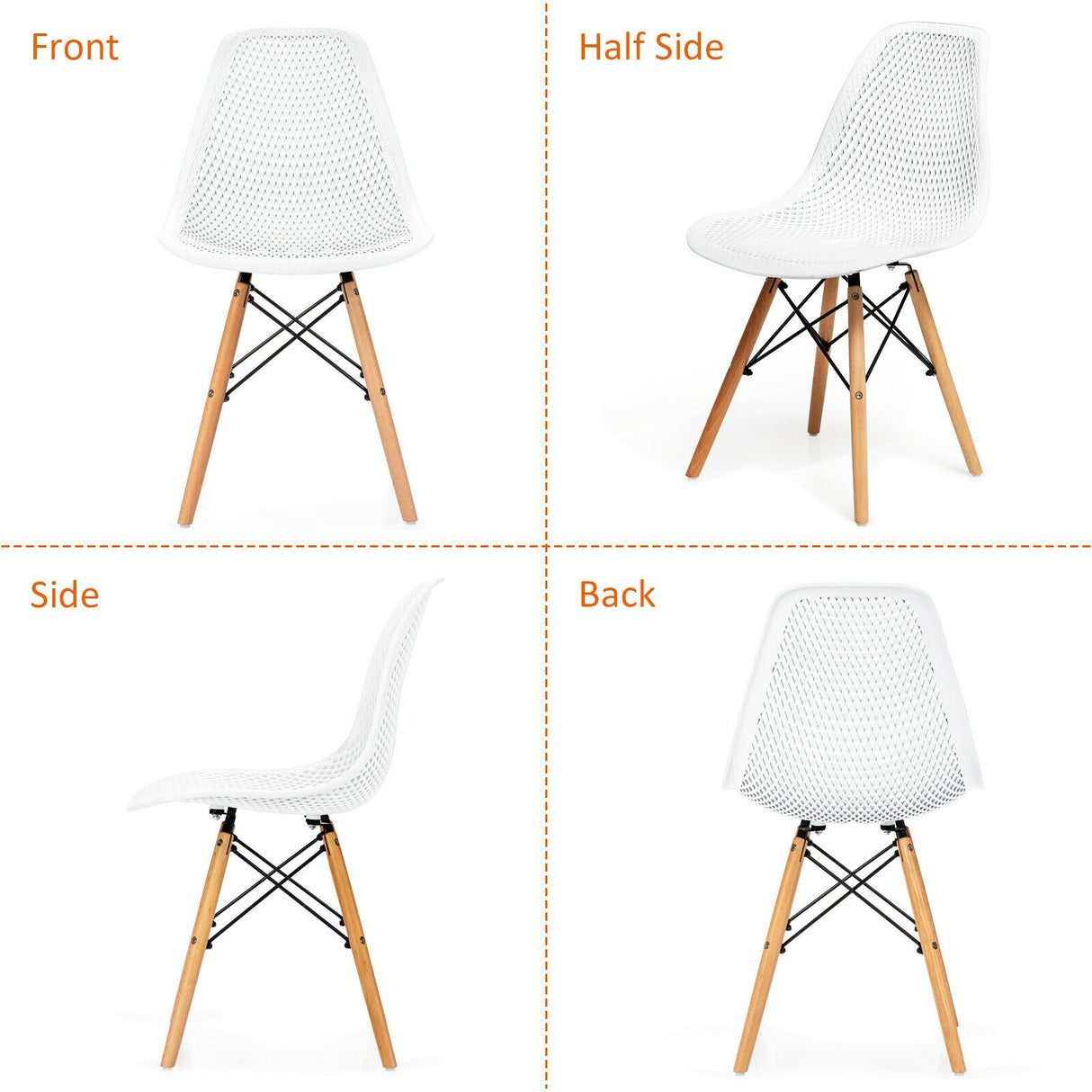 4 Pieces Modern Plastic Hollow Chair Set with Wood Leg-Black