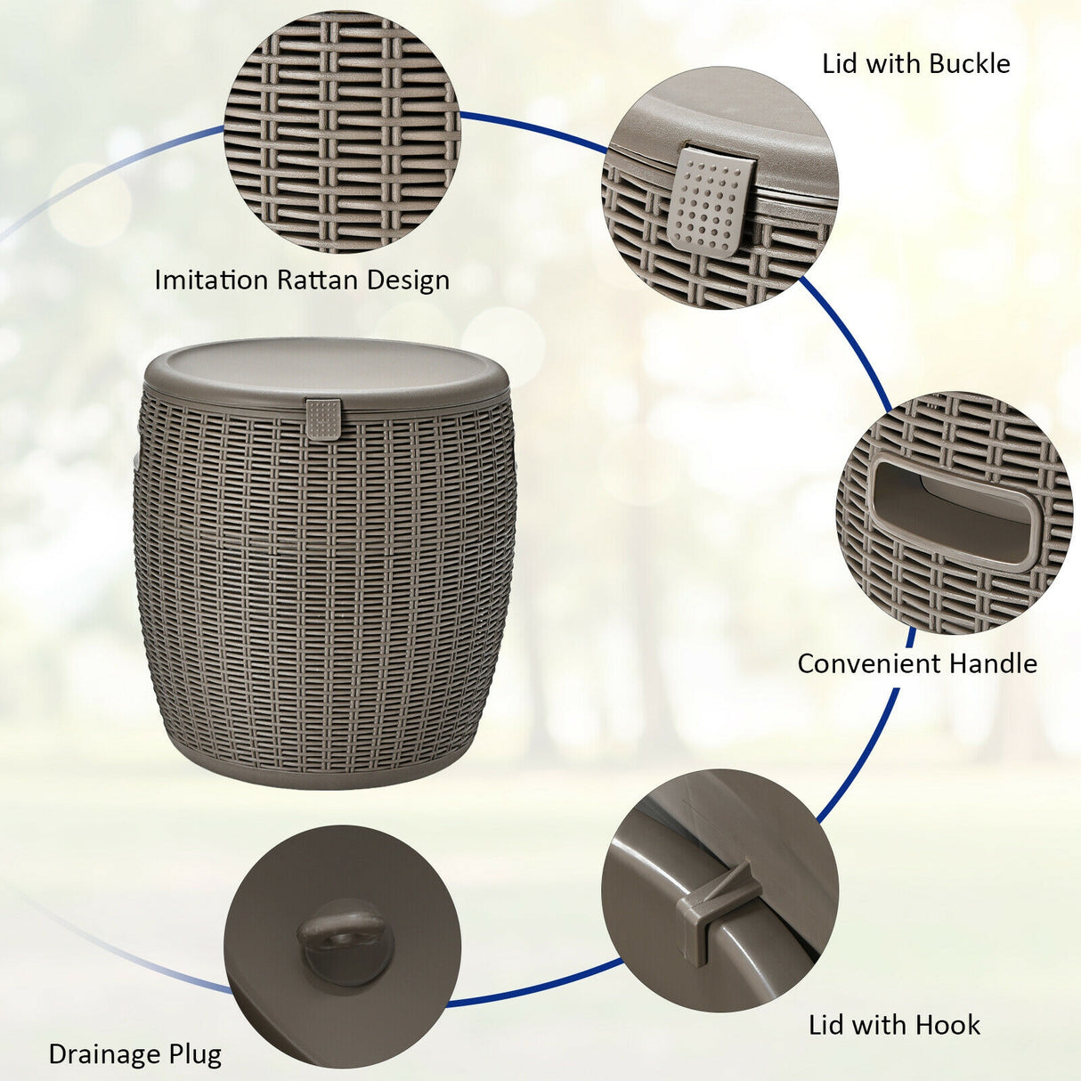 9.5 Gallon 4-in-1 Patio Rattan Cool Bar Cocktail Table Side Table-Black