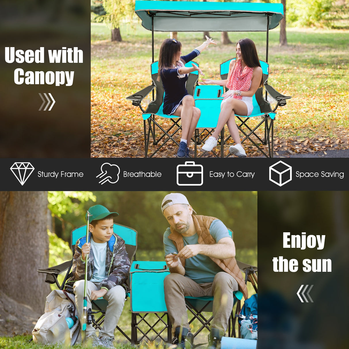 Patented Portable Folding Camping Canopy Chairs with Cup Holder-Blue