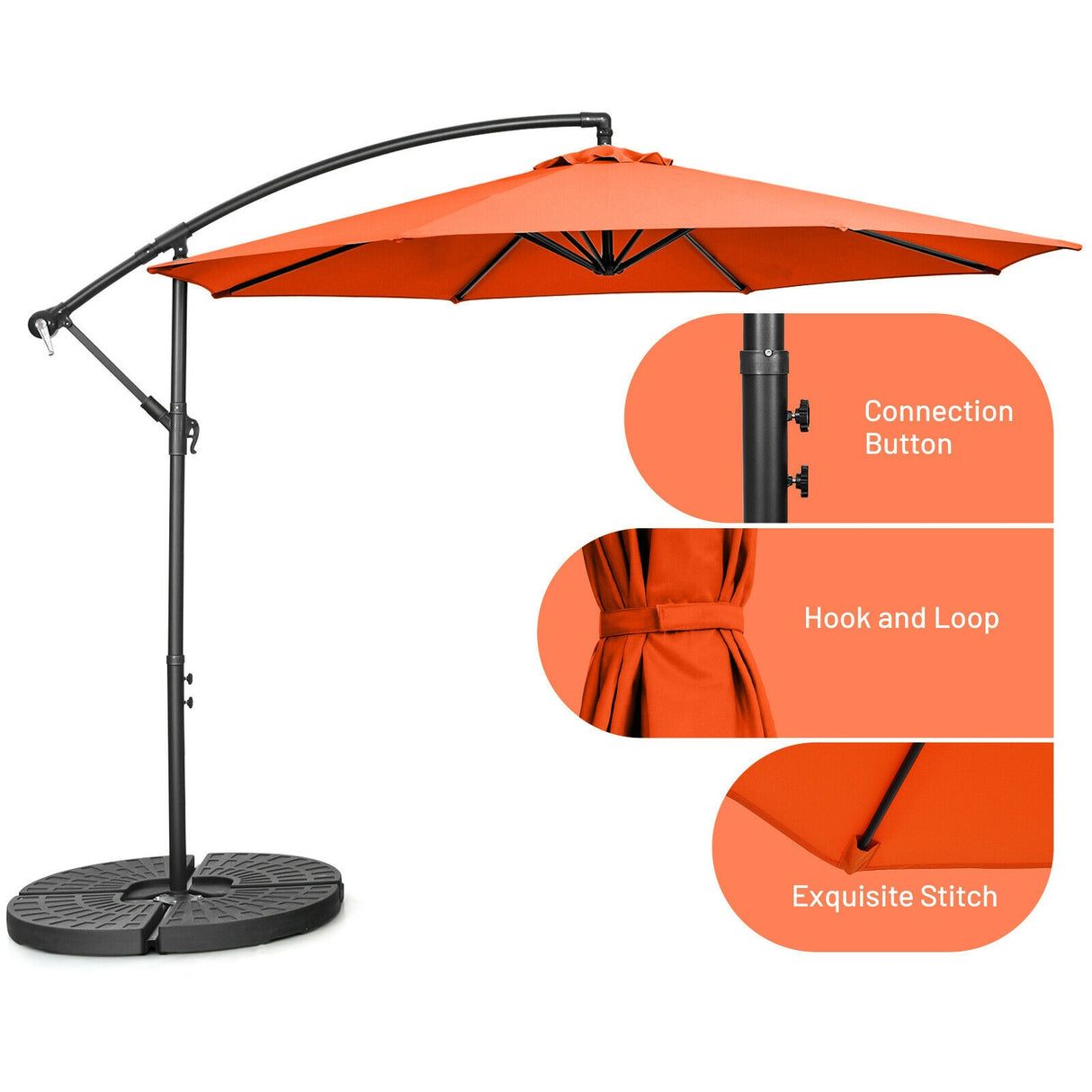 10 Feet Offset Umbrella with 8 Ribs Cantilever and Cross Base-Brown