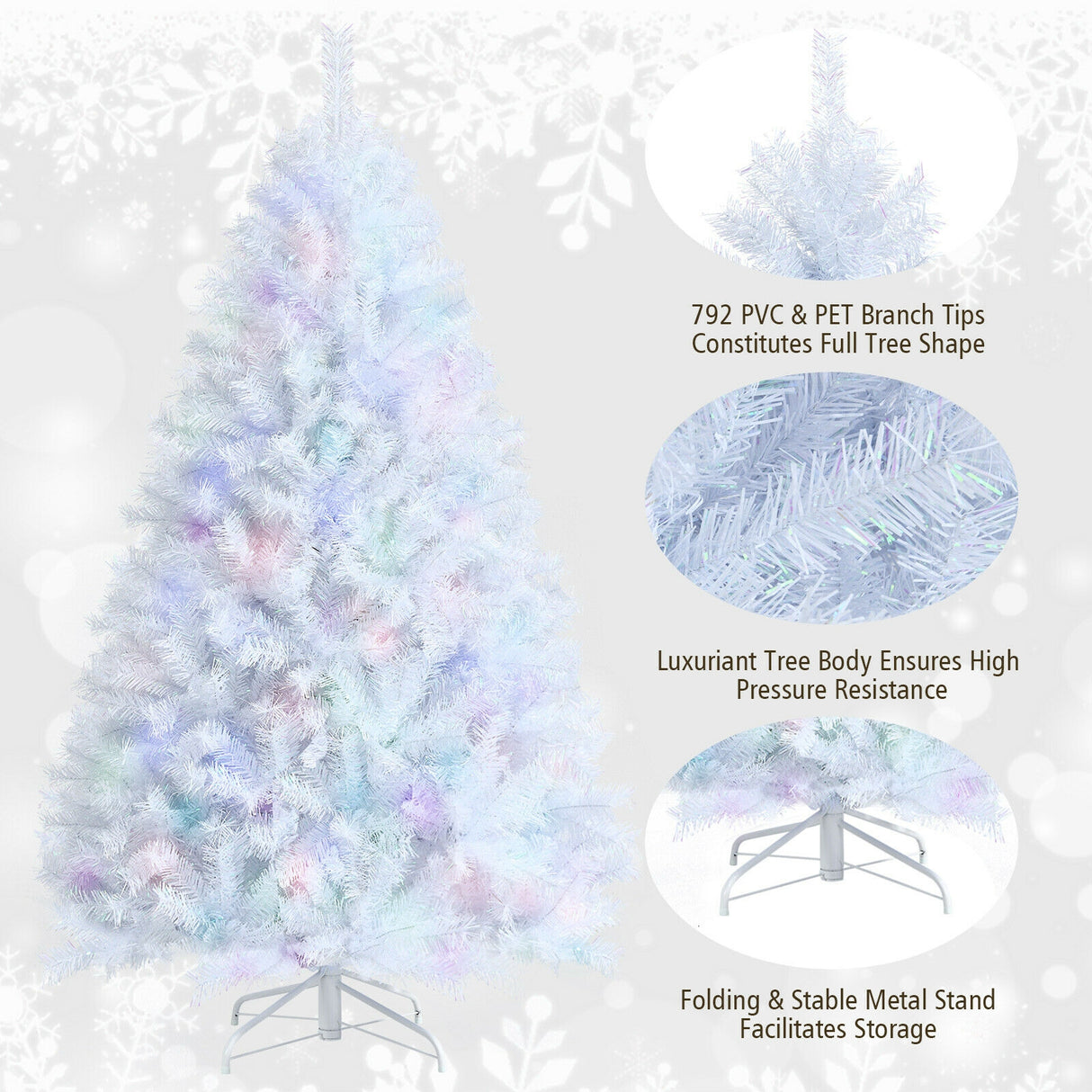 7 Feet White Iridescent Tinsel Artificial ‚Christmas Tree with Metal Stand