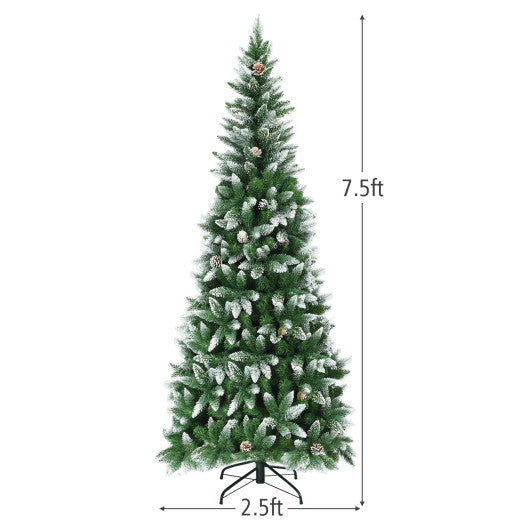 5/6/7.5 Feet Artificial Pencil Christmas Tree with Pine Cones-7 Feet
