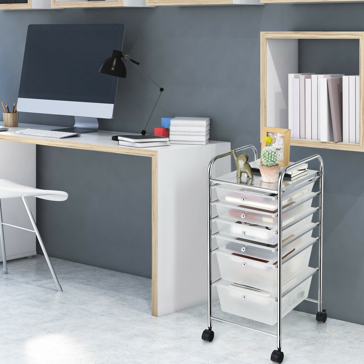 6 Drawers Rolling Storage Cart Organizer-Transparent Multicolor