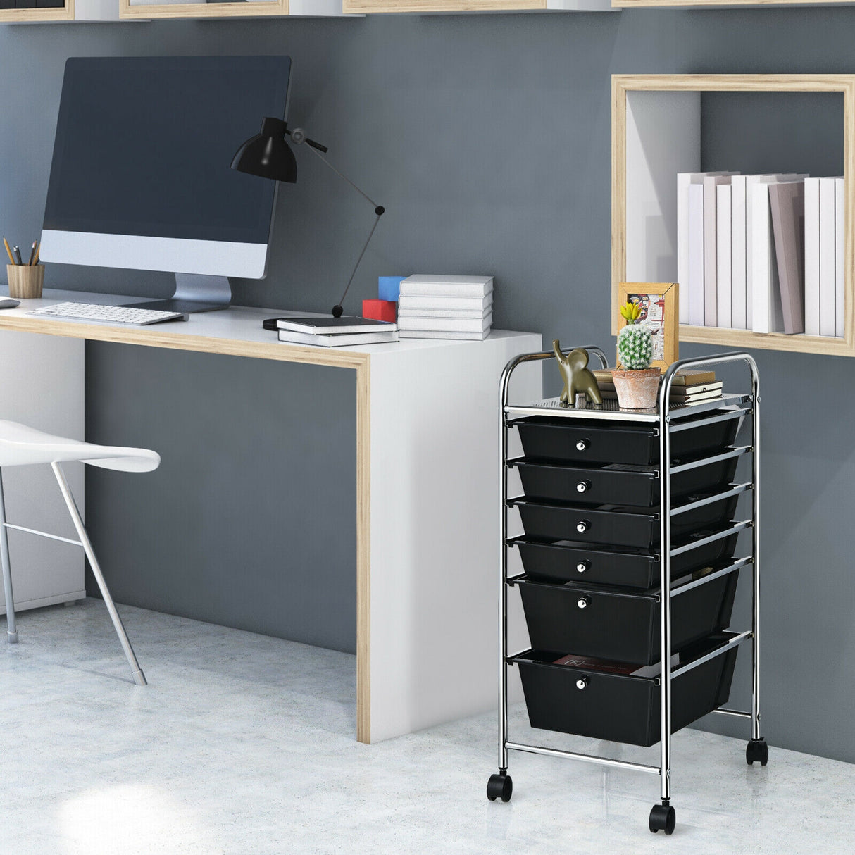 6 Drawers Rolling Storage Cart Organizer-Transparent Multicolor
