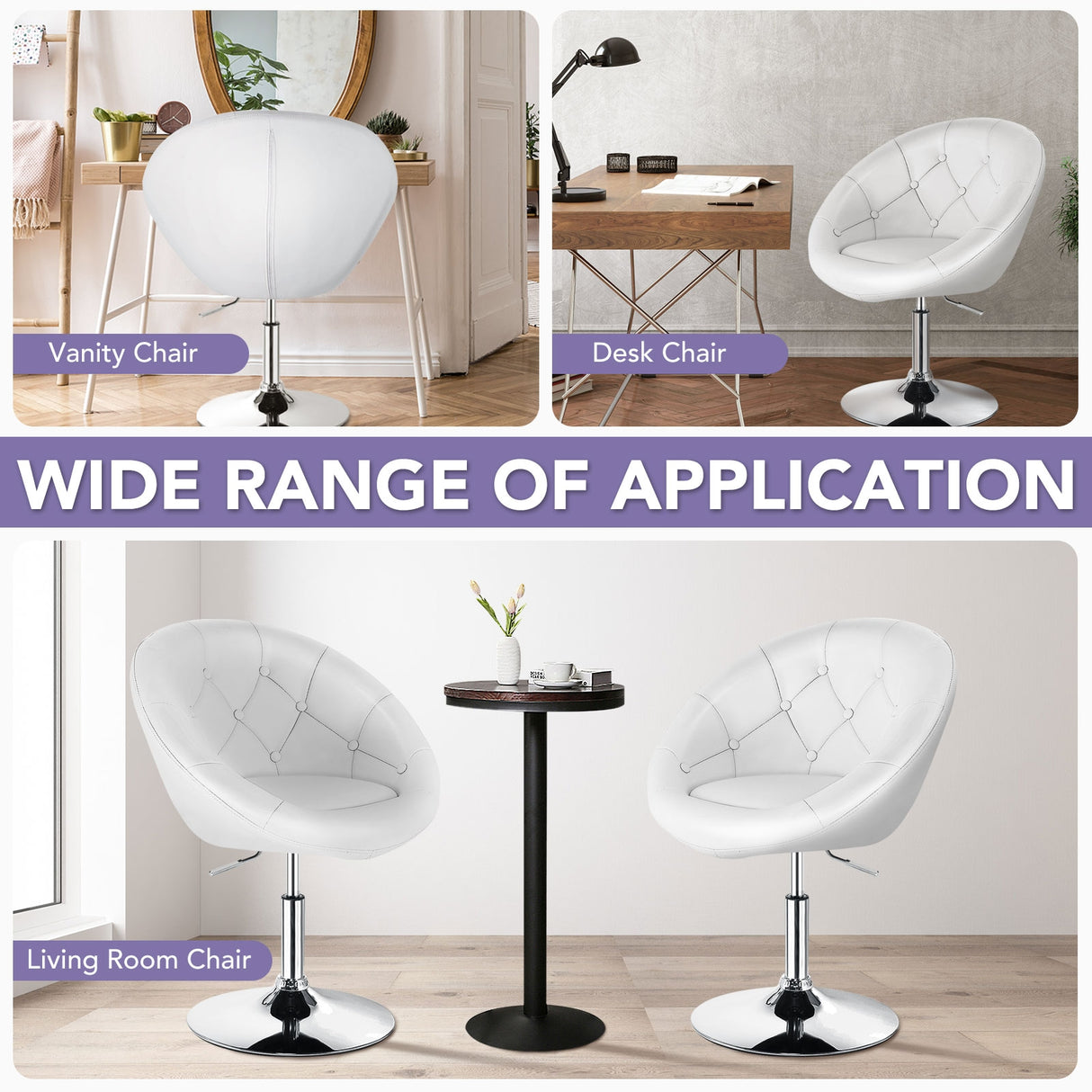 1 Piece Modern Adjustable Swivel Round PU Leather Chair-Black