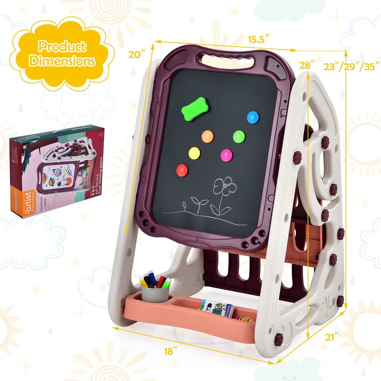 3-in-1 Kids Art Easel Double-Sided Tabletop Easel with Art Accessories-Blue