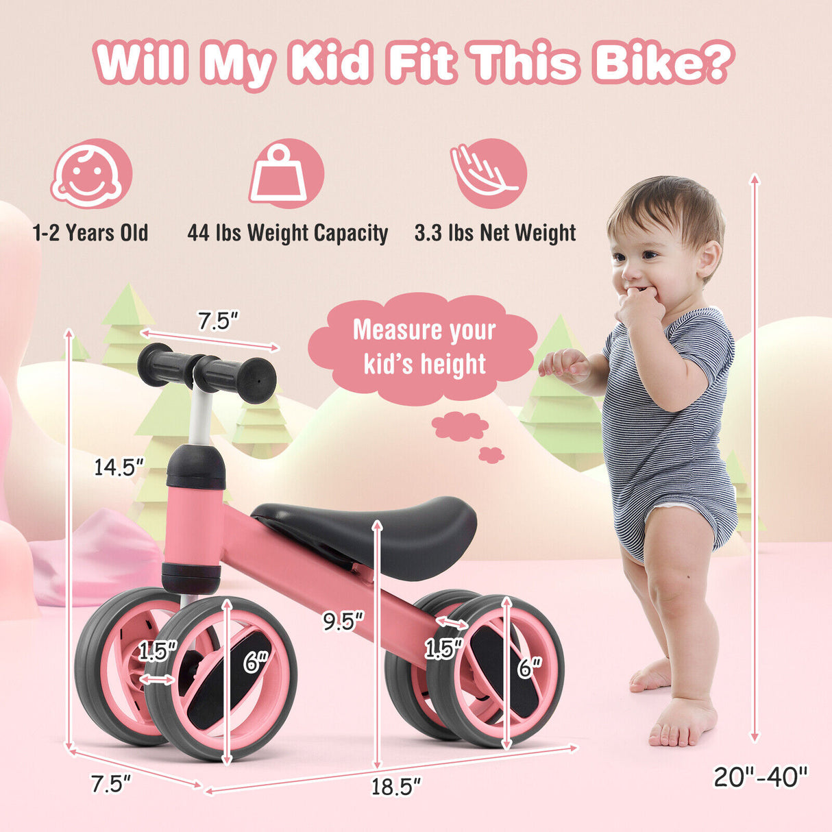 4 Wheels Baby Balance Bike Toy-Blue