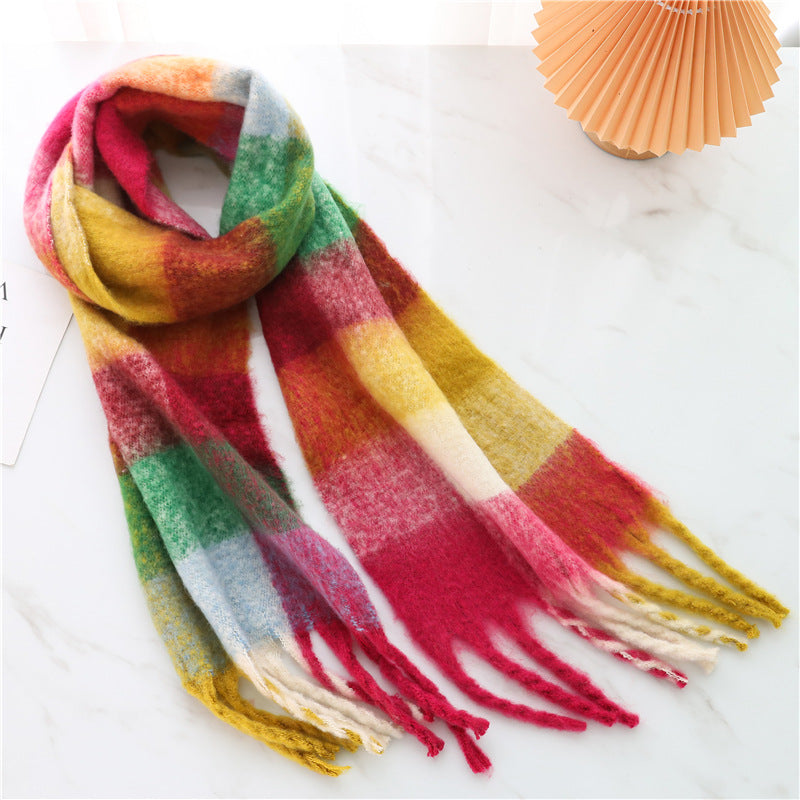New Luxury Winter Soft Head Wraps Plaid Scarf Shawls Cashmere Warm Cashmere Scarves Rainbow For Women