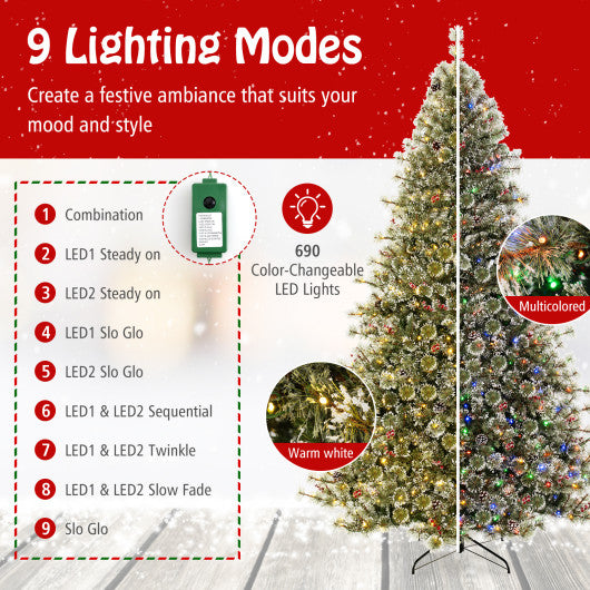 6/7.5/9 FT Artificial Christmas Tree Pre-Lit Hinged Holiday Tree with 360 ° Quick Power Connector-9ft