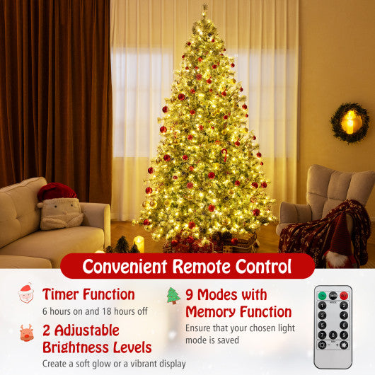6/7.5/9 FT Artificial Christmas Tree Pre-Lit Hinged Holiday Tree with 360 ° Quick Power Connector-9ft