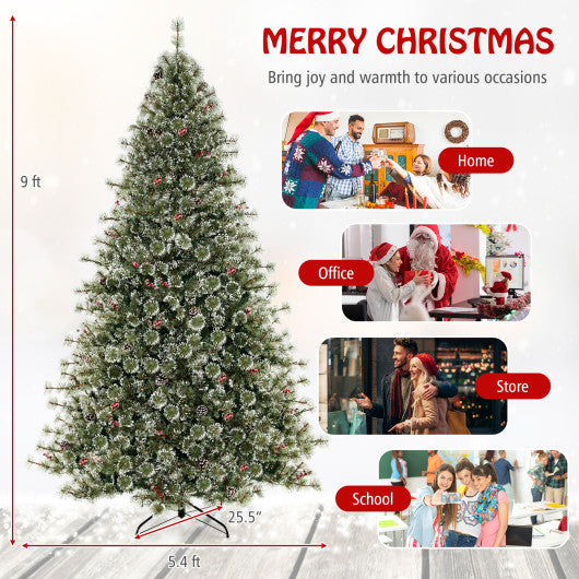 6/7.5/9 FT Artificial Christmas Tree Pre-Lit Hinged Holiday Tree with 360 ° Quick Power Connector-9ft