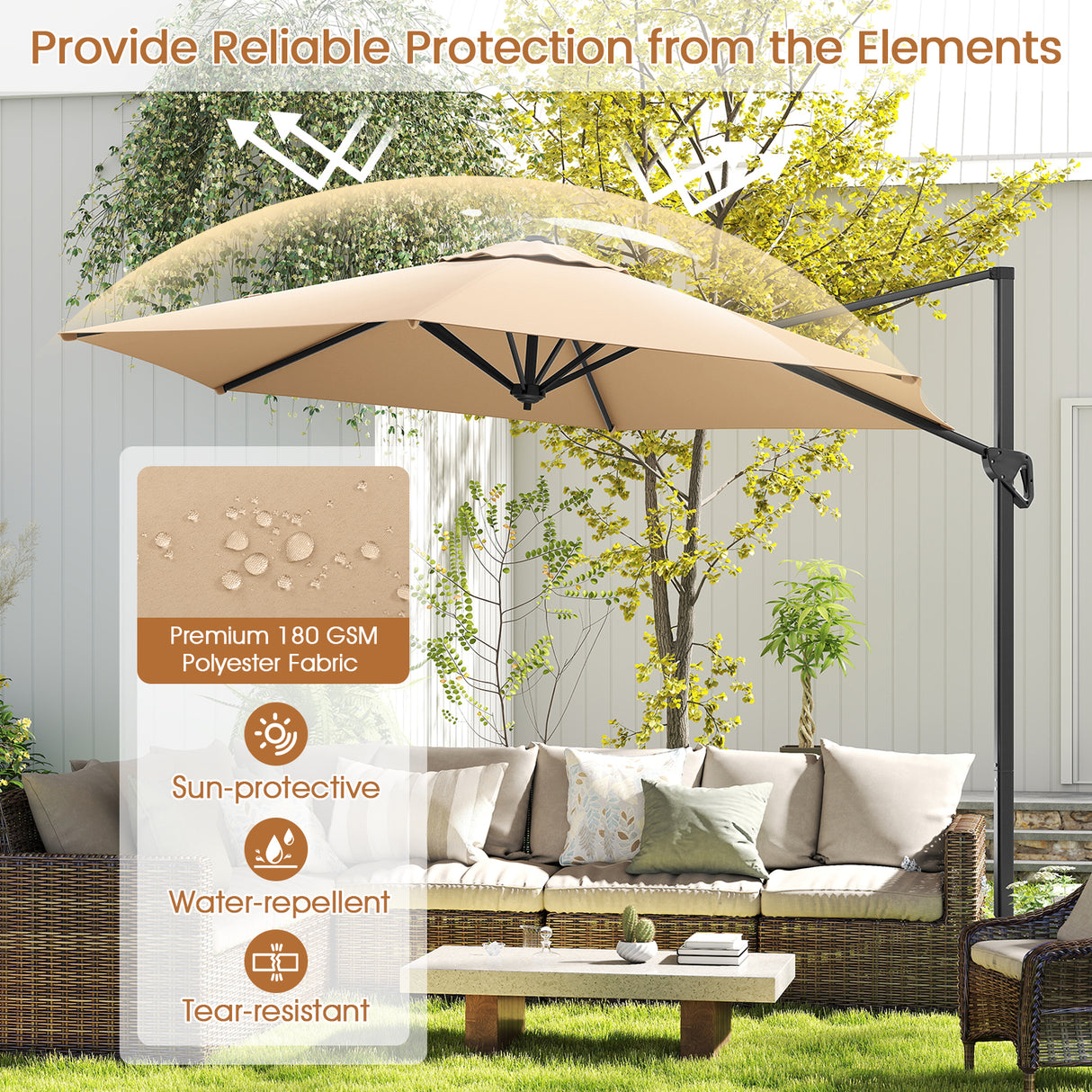 9 FT Cantilever Patio Umbrella with Vented Top and Sun-Protective Canopy-Beige